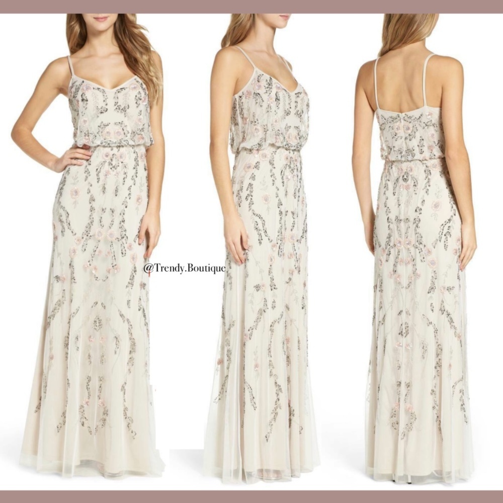NWD Adrianna Papell Floral Beaded Mesh Blouson Gown in‎ Ivory [SZ 2 ]